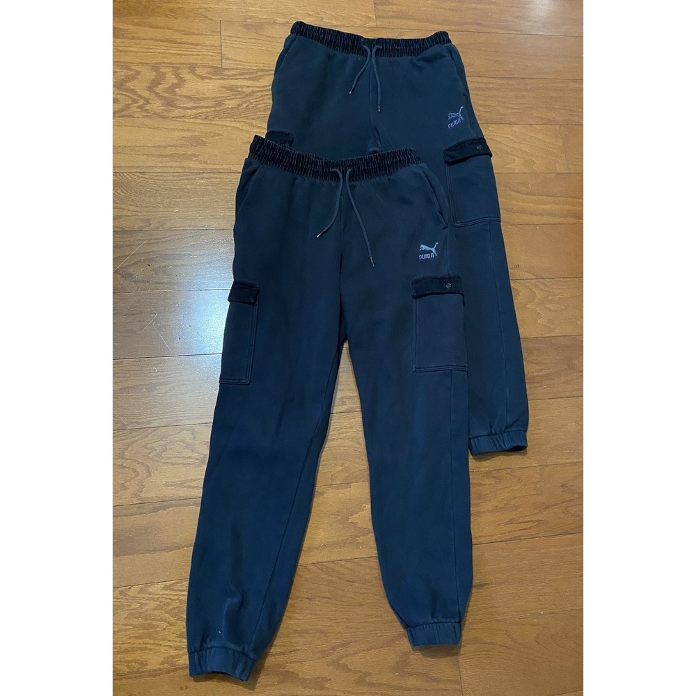 Puma Fleece Jogger Pants Men's Medium Black Cargo Sweatpants Pockets Lot of 2